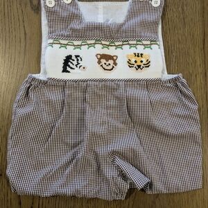 Cute Brown Gingham Baby Romper with Animal Designs